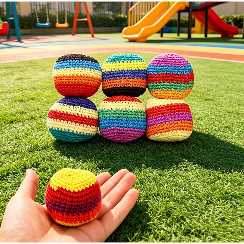 6pcs Cute Hand-made Knitted Footbag 2026 Upgraded Assorted Sandbag Crochet Foot Bags For Adults, Juggling Balls For Beginners