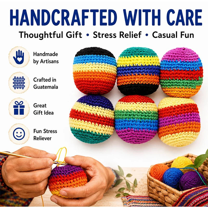 6pcs Cute Hand-made Knitted Footbag 2026 Upgraded Assorted Sandbag Crochet Foot Bags For Adults, Juggling Balls For Beginners