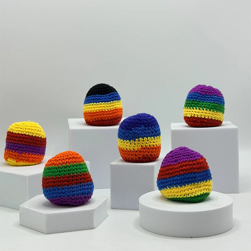6pcs Cute Hand-made Knitted Footbag 2026 Upgraded Assorted Sandbag Crochet Foot Bags For Adults, Juggling Balls For Beginners