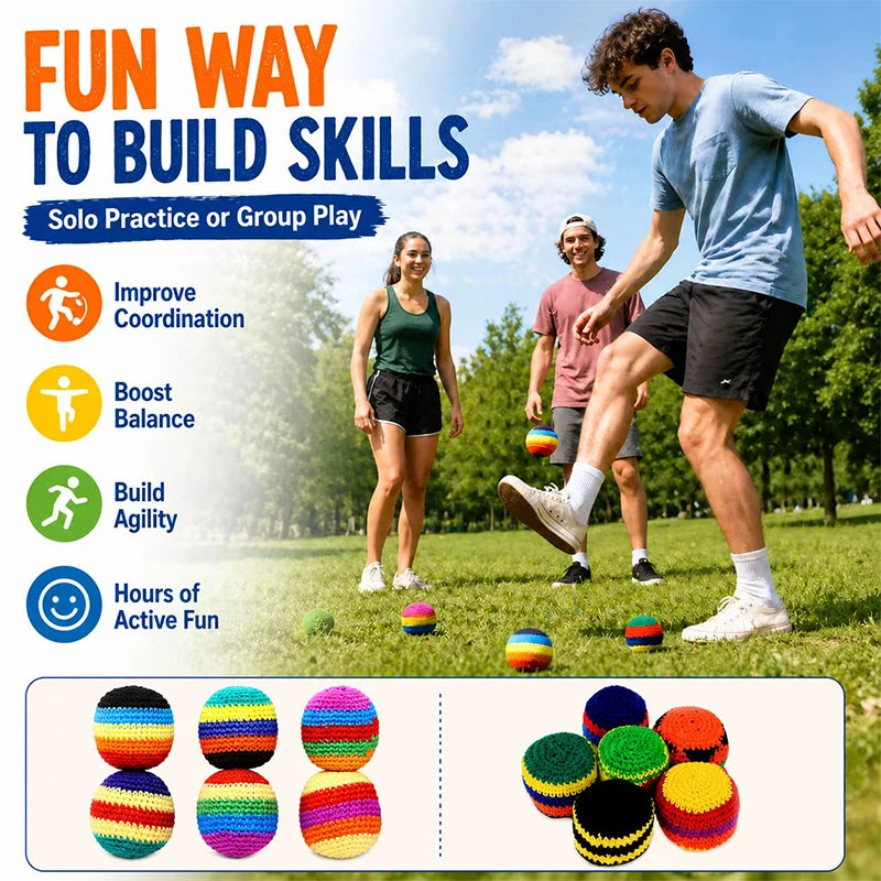 6pcs Cute Hand-made Knitted Footbag 2026 Upgraded Assorted Sandbag Crochet Foot Bags For Adults, Juggling Balls For Beginners