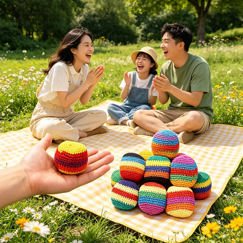 6pcs Cute Hand-made Knitted Footbag 2026 Upgraded Assorted Sandbag Crochet Foot Bags For Adults, Juggling Balls For Beginners