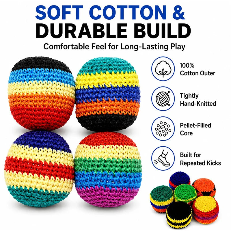 6pcs Cute Hand-made Knitted Footbag 2026 Upgraded Assorted Sandbag Crochet Foot Bags For Adults, Juggling Balls For Beginners
