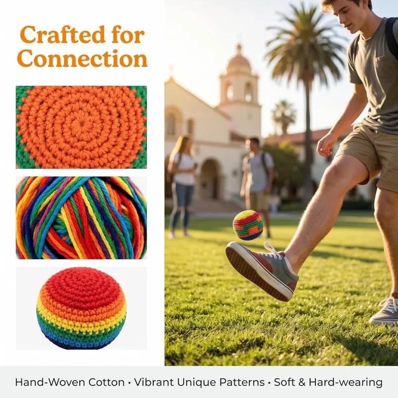 6pcs Cute Hand-made Knitted Footbag 2026 Upgraded Assorted Sandbag Crochet Foot Bags For Adults, Juggling Balls For Beginners