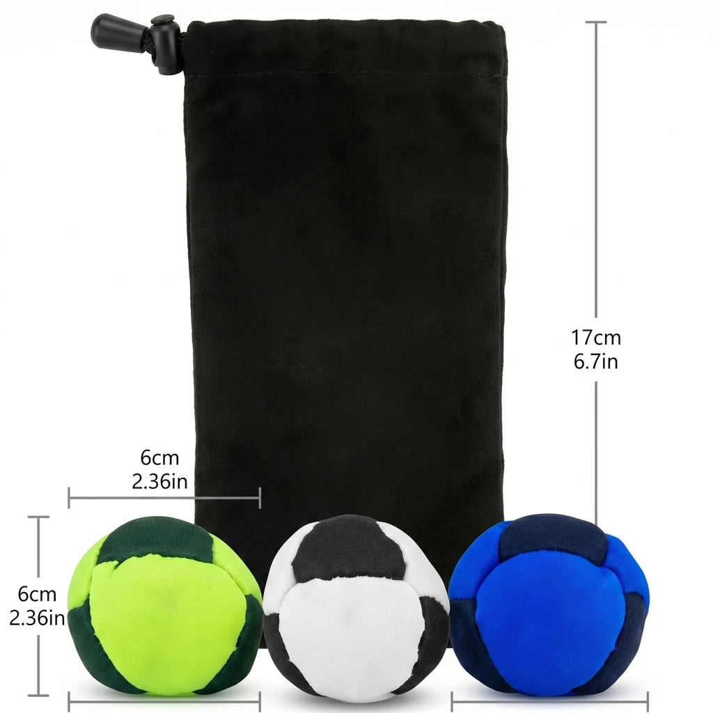 7 Styles Classic Footbag 3 Pack with Pouch, Unique, Footbag Set with Carry Bag
